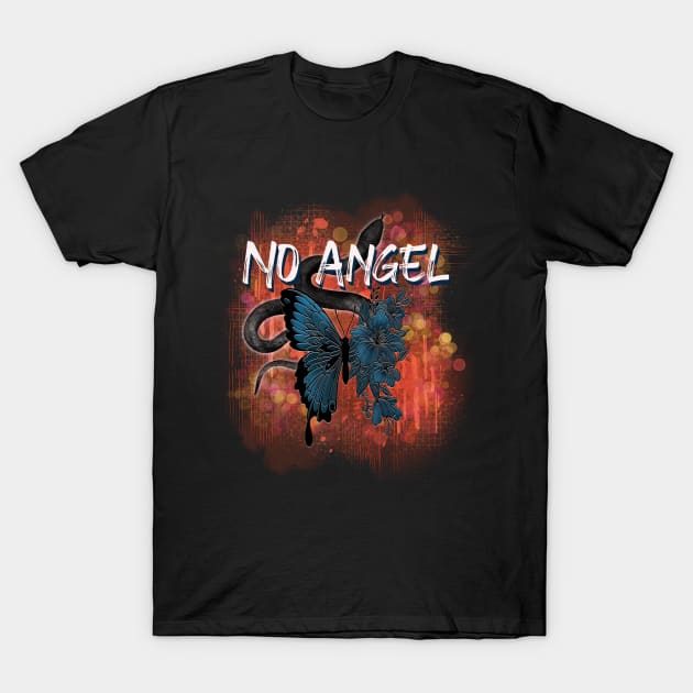 No Angel Design With A Snake And Blue Butterfly-Flowers T-Shirt by Quirky And Funny Animals